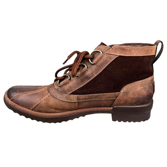 UGG Women’s Heather Brown Leather Duck Boot Size US 8 - Picture 2 of 10